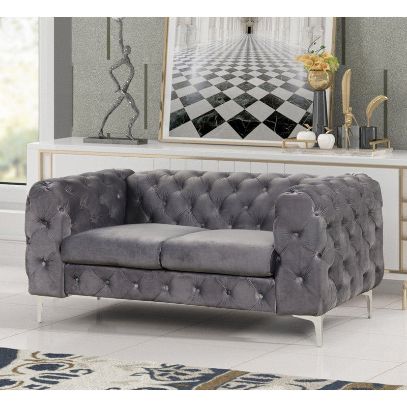 Godeus 63'' Velvet Loveseat, Gray Velvet