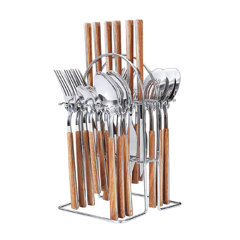 Western Imitation Wooden Handle Dinnerware Cutlery Set Stainless