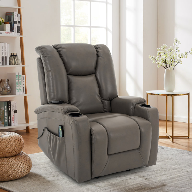 Meleri 35'' Oversized Recliner Chair, PU Leather Electric Power Lift Reclining Chair with Heat and Massage for Adults and Elderly, Recliner with Remote Control and Cup Holder