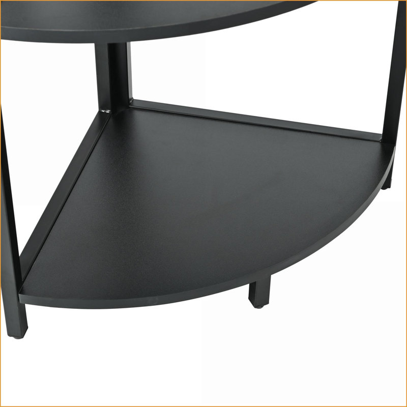5-Tier Corner Shelf with LED Light &amp; USB Plug, Glass Holder | Metal &amp; MDF | Black