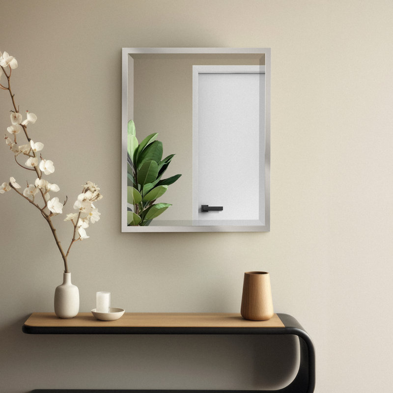 Miroir mural 30 po x 24 po en acier inoxydable chromé pour meuble-lavabo, chambre à coucher, salon, couloir et entrée 