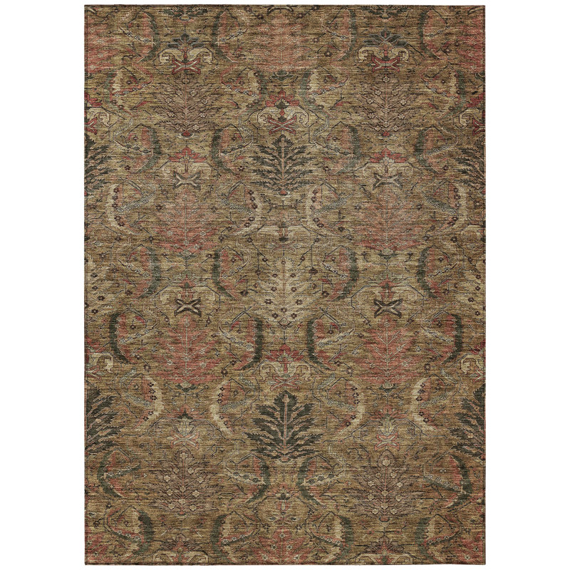 Brown Synthetic Flat Woven Rectangular Washable Area Rug
