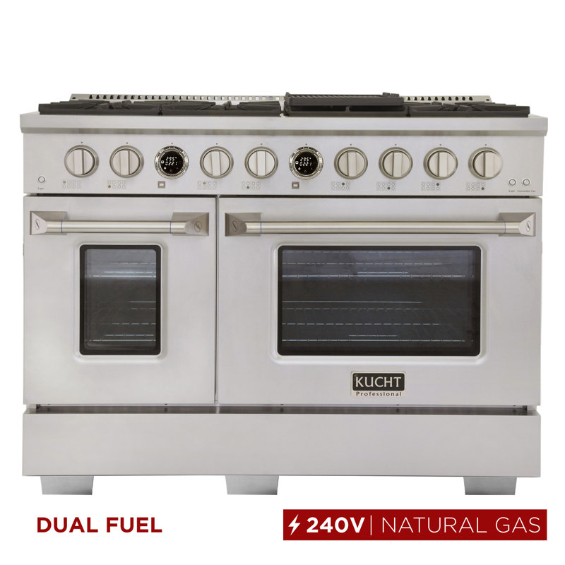 48 in. 6.7 cu. ft. 8 Burners Dual Fuel Range with Kucht Horus Thermostat, Natural Gas, Stainless Steel