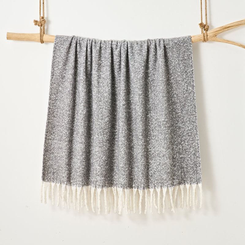 Faux Mohair Throw - Soft Fringed Blanket, Grey