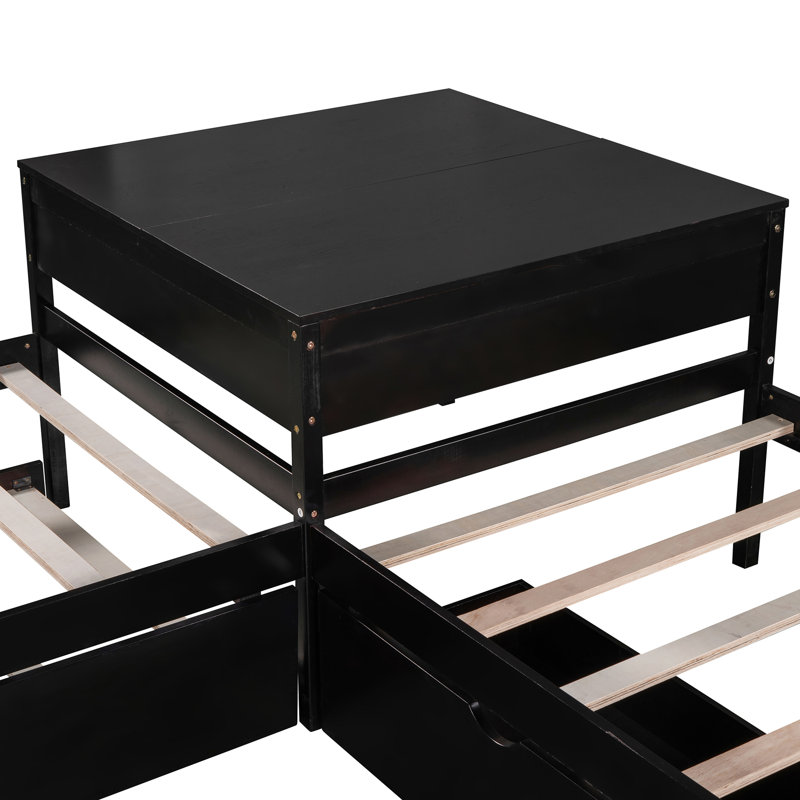 Lit plateforme en L simple avec tiroir et lit gigogne en option mobile, Espresso