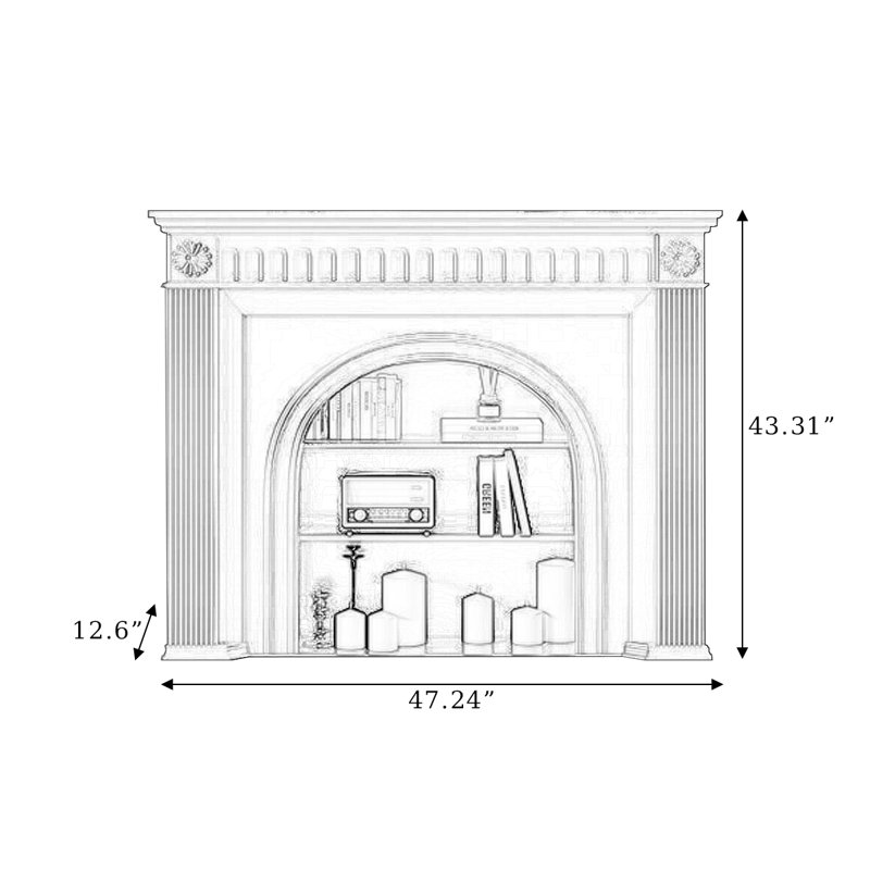 Foyer électrique noir en bois massif, H 43,31 po x l 47,24 po x P 12,6 po , Noir