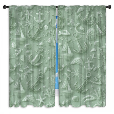 Anchors Shells Boats Window Curtains Nautical Sheer & Room Darkening - 2 Panels