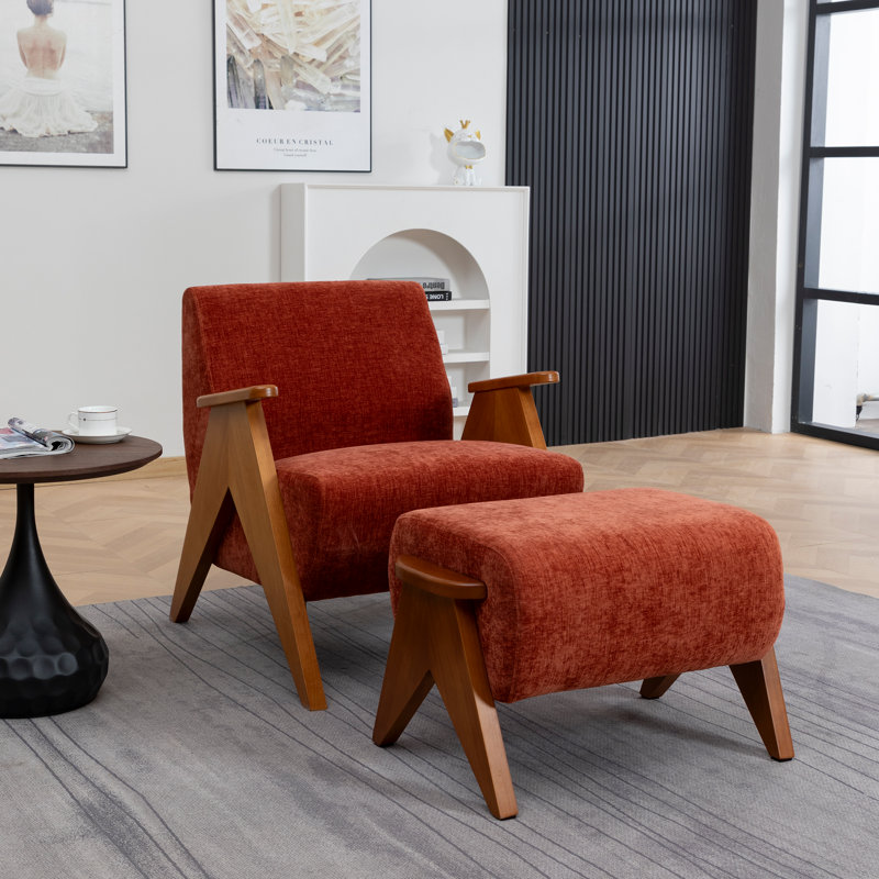 Fauteuil rembourré avec repose-pieds Betty Chenille, Orange