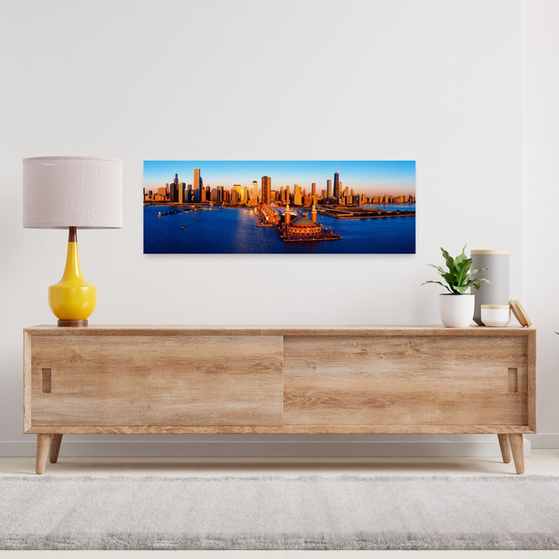 Sunrise at Navy Pier Lake Michigan Chicago Cook County Illinois USA 1 Piece Wrapped Canvas Panoramic Wall Art