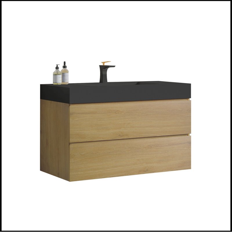 Meuble-lavabo flottant mural 36 po en chêne naturel avec lavabo 36 po