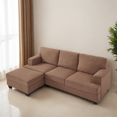 Reversible 85.84" L Shaped Sectional Sofa Couch with Ottoman, Comfy Sectional Sofa with Thick Cushion, Linen Sectional Couches for Living Room