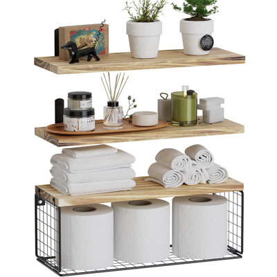 Tablettes murales flottantes avec panier en métal
