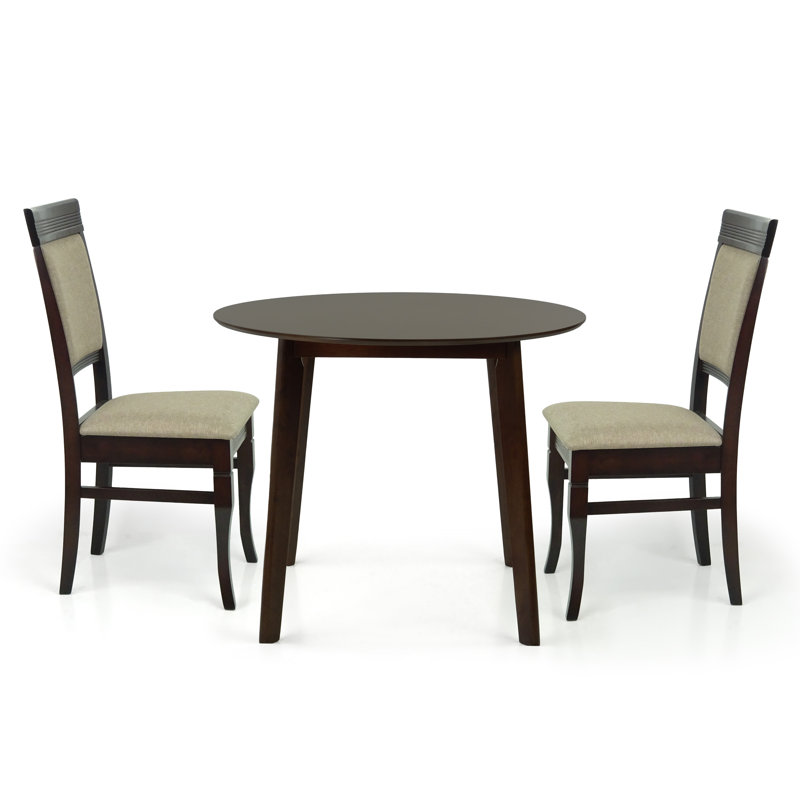 Mattis 3 Piece Dining Set, 2 Classic Style Wood Ronda Chairs W Round Table, Espresso Table with Dark Beige Chairs