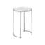 Élégante table de salon avec base en stratifié blanc et pieds en métal gris