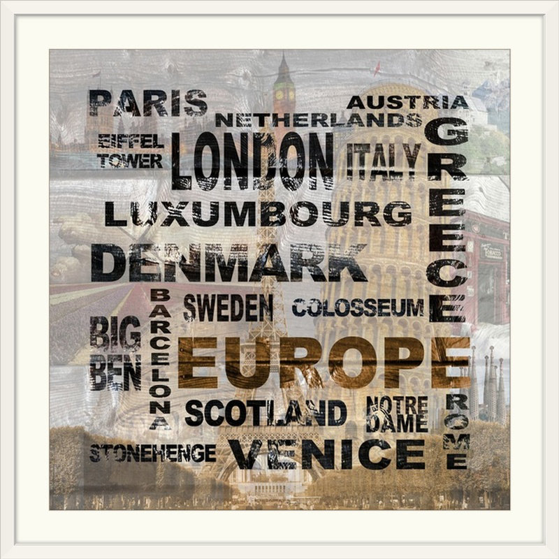 Anneloes «Europe», Alicia Soave, art textuel, H 32 po x l 32 po x P 1 po, Cadre blanc
