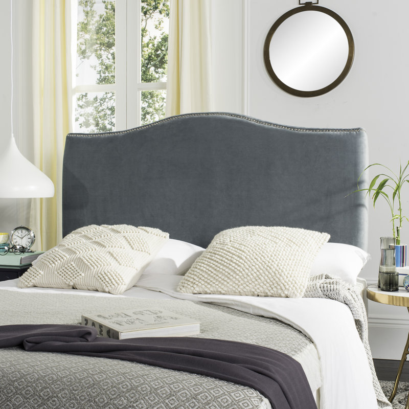 Laken Upholstered Headboard, Queen, Silver, Wedgewood Blue Velvet