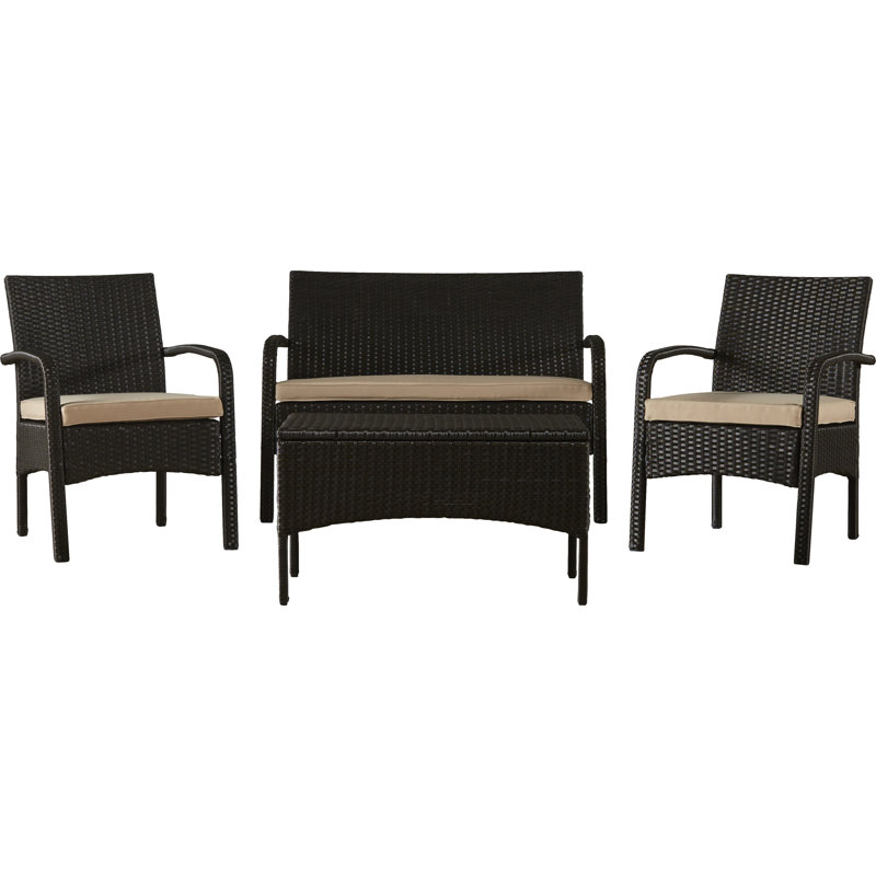 Berthony 4 - Person Patio Conversation Set with Cushions, Brown Frame/Tan Cushion