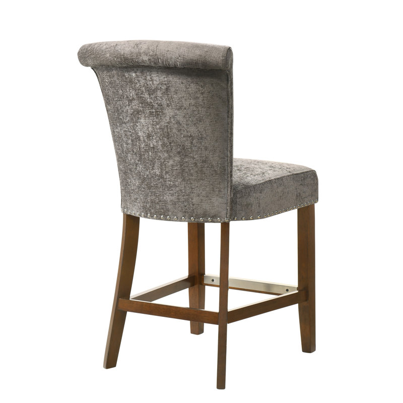 Élégante assise grise à hauteur de comptoir avec dossier et base de chaise moderne durable