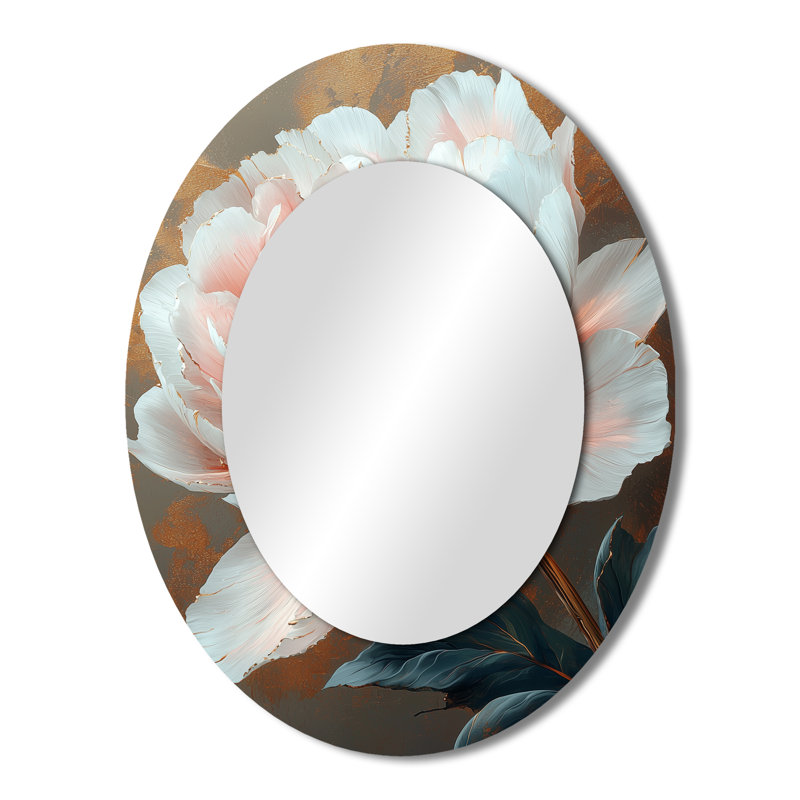 Pivoine rose dorée fleurie au soleil V - décor de miroir mural ovale rose, 43 po x 33 po