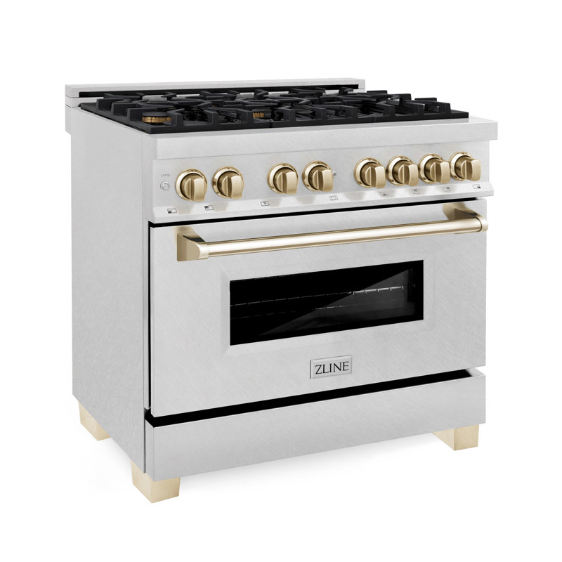 ZLINE Autograph 36" Legacy Dual Fuel Range, Gold Satin Stainless Steel