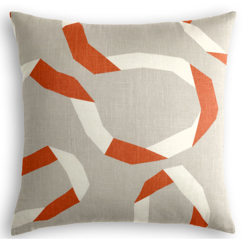 Vento Abstract Linen Reversible Throw Pillow, 24" x 24", Persimmon