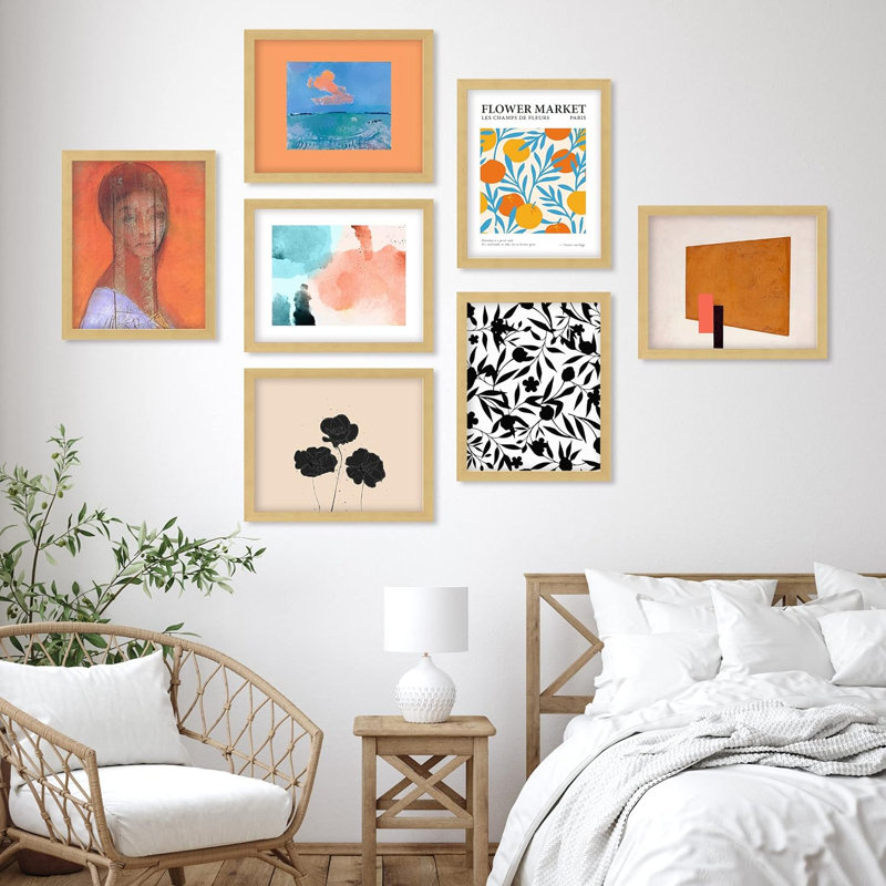 Motif de fleurs florales, Fine Art Portrait, abstrait géométrique, encadré sur papier, 7 pièces, L 11 po x H 14 po