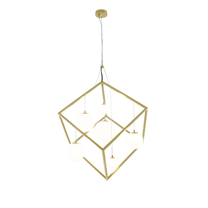 Lustre géométrique unique à 6 lumières, Laiton brossé