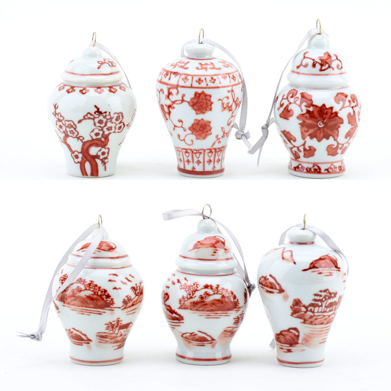 6 Piece Porcelain Asian Jar Finial Ornament Set
