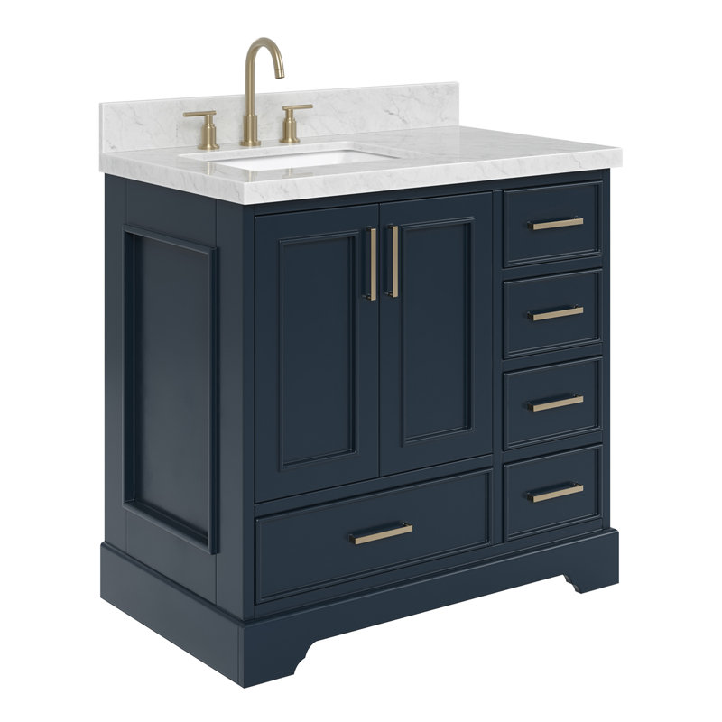 37'' Single Bathroom Vanity with Carrara Marble Top, Midnight Blue