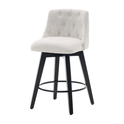 Tabourets de bar pivotants 25 po de 25 po - Structure moderne en bois massif avec revêtement en lin et dossier à boutons. Pivotement silencieux à 360 °, pieds réglables. Teinture - pour îlot de cuisine, petit-déjeuner ou pub à domicile. Revêtement blanc