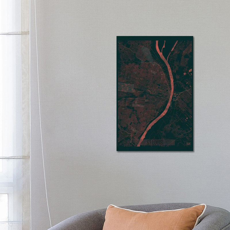 St. Louis Infrared Urban Blueprint Map 1 Piece Wrapped Canvas Wall Art, 66.04 cm H x 45.72 cm W x 3.175 cm D