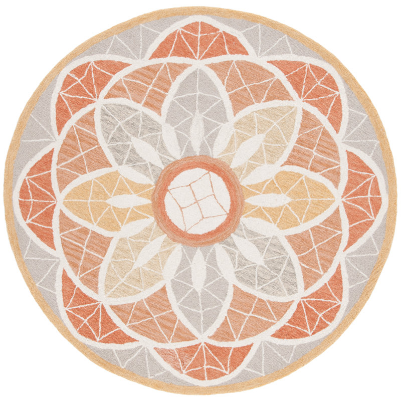 Shamina Tufted Wool Cotton Floral Rug in Grey/Gold, Round 6'