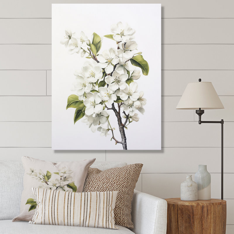 Apple Blossom Monochromatic Elegance XXVII - Floral Wall Art Living Room, H 32 po x l 16 po x P 1 po, Toile tendue