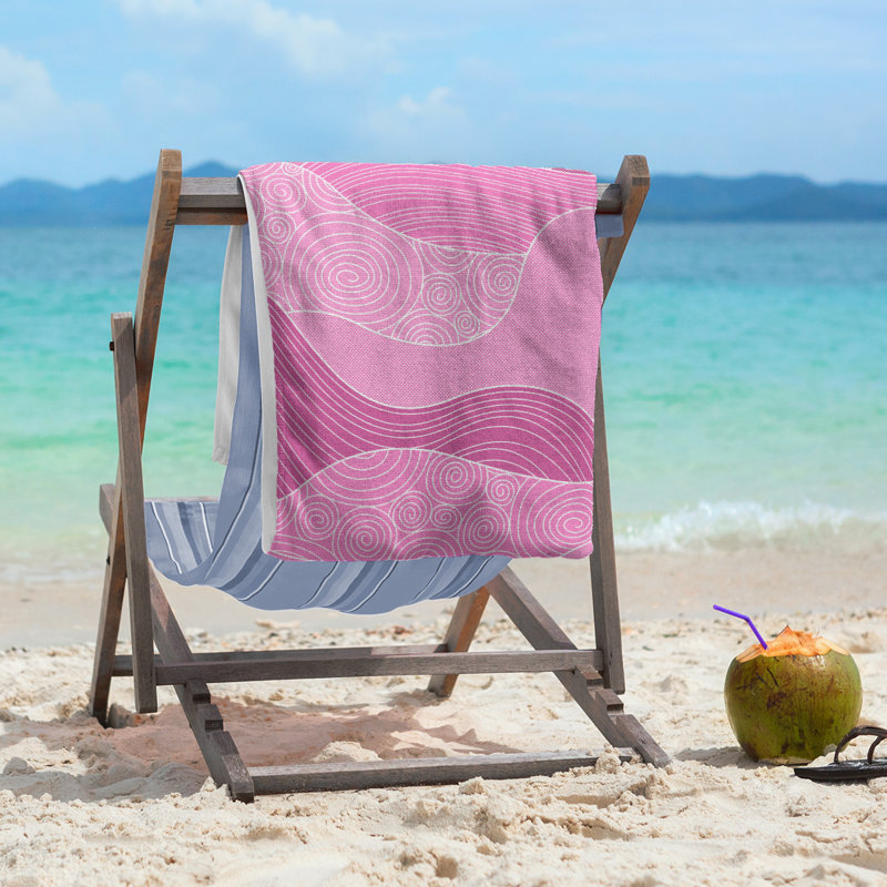 Serviette de plage à vagues dessiné à la main Classic, Rose