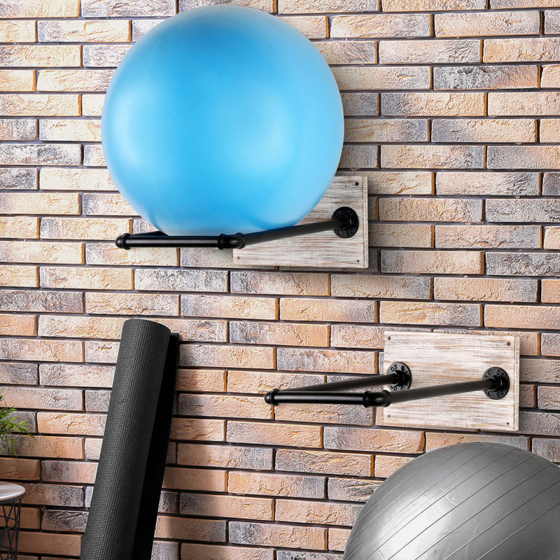Farhadbek Wall Mounted Home Yoga Ball Rack, Beige