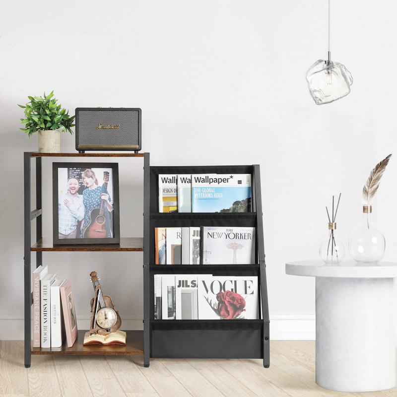 Multi-Function Brown And Black Record Player Stand With Large Vinyl Storage