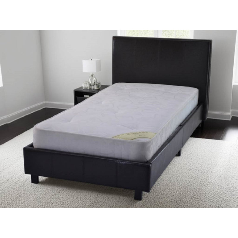 New York Upholstered Faux Leather Bed, Black