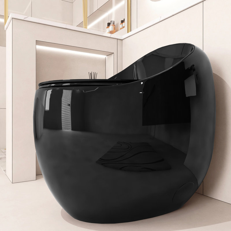 Single Flush 1.28 Egg Shape Glossy Black Toilet, Multiple Glazed Surface, Easy - To Clean, 25.61 In Depth, 27.6 Package Height Seamless Ceramic One Piece, Quick Release Seat For Convenient Cleaning,