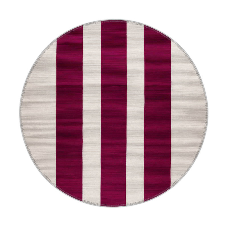 HorizontalStripes Red Indoor and Outdoor Area Rug, Round 5'