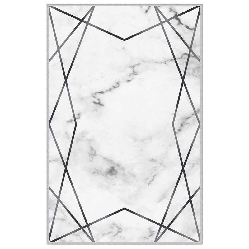 Tapis blanc / gris rectangulaire en polyester tissé à la machine 3 pi 11 po x 5 pi 11 po
