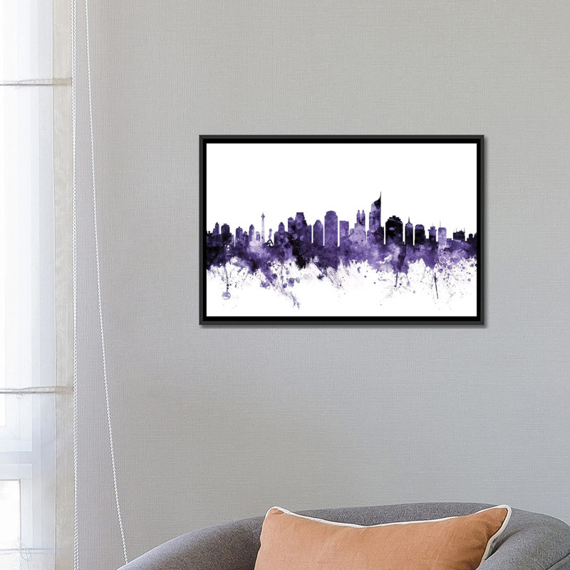«Jakarta, Indonésie Skyline» par Michael Tompsett, impression sur toile tendue, H 18 po x l 26 po x P 1,5 po, Pas de tapis