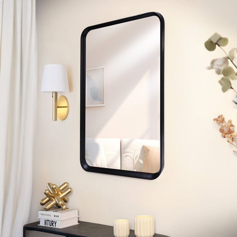 Modern Rounded Rectangle Mirror, Black