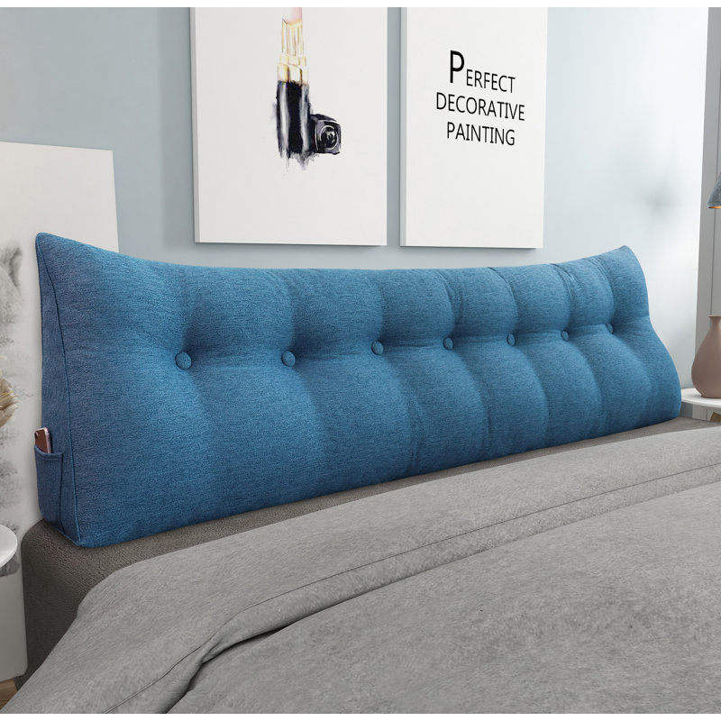 180cm Curved Headboard Pillow, 50cm H x 200cm W, Blue