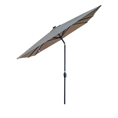 Square 2.5X2.5M Outdoor Patio Umbrella Solar Powered LED Lighted Sun Shade Market Waterproof 8 Ribs Umbrella with Crank and Cross Base for Garden Deck Backyard Pool Shade Outside Deck Swimming Pool
