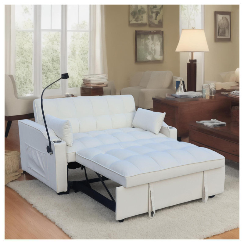  Canapé convertible en futon avec causeuse convertible, lit 3 en 1 avec lit escamotable, dossier réglable, coussins décoratifs et poches