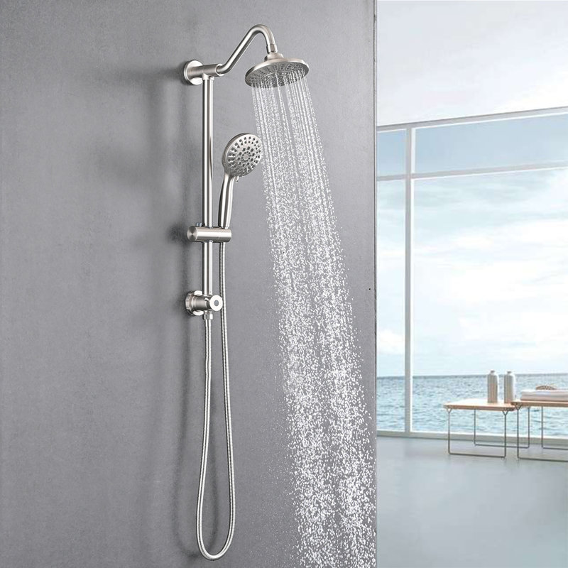 Système de douche à pluie et à main moderne avec finition nickel brossé