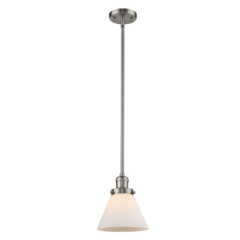 Luminaire suspendu conique à 1 lumière Mosley, Ampoule DEL 6 watts Vinage, Blanc mat, Nickel satiné brossé