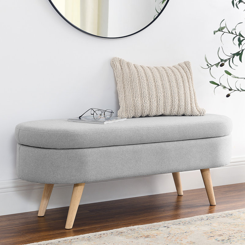Gligor Linen Upholstered Storage Bench, Gray