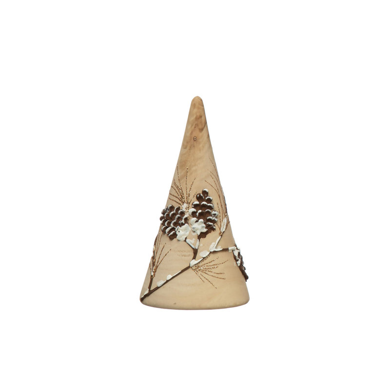 Hand-Painted Eucalyptus Wood Tree With Pinecone