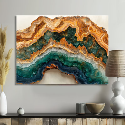 Agate et pierre émeraude dans la glissade en bois I - Agate, art mural